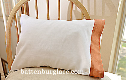 Baby Pillowcases.13x17in.White Raw Sienna trim. Set of 2 - Click Image to Close